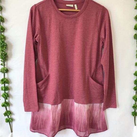 Logo by Lori Goldstein Lounge Tie Dye Pink Tunic Top with Chiffon Trim, Size S - Picture 9 of 16
